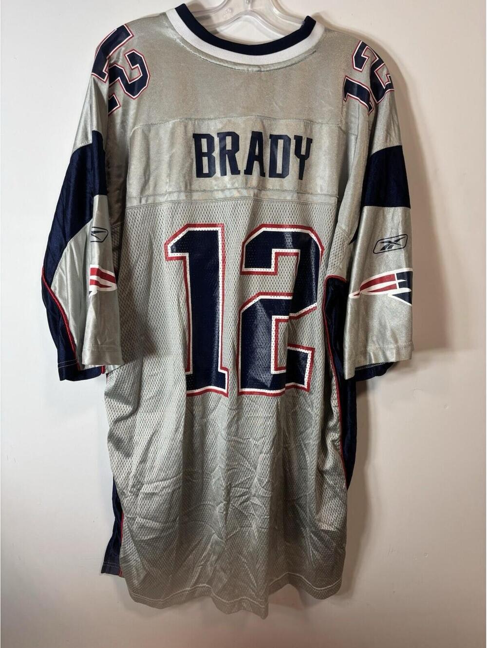 Reebok Tom Brady Jersey Mens Size XXL New England Patriots NFL Alternate Silver